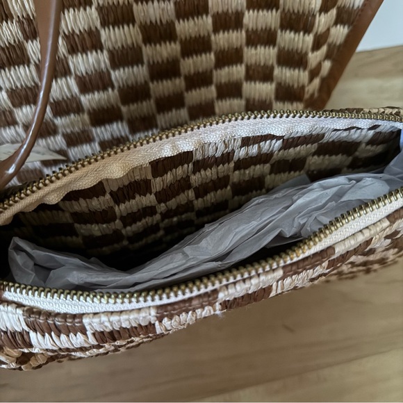 By Anthropologie Raffia Checkered Angular Tote Bag NWT - Picture 7 of 12